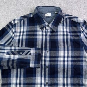 AG‎ Adriano Goldschmied Shirt Mens Medium Black Blue Flannel Sport Button Up